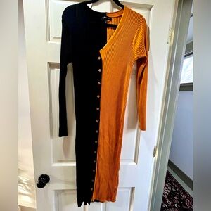 Color block calf length sweater dress